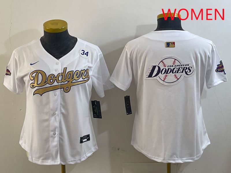 Women Los Angeles Dodgers Blank White Champion gold character 2025 Nike MLB Jersey style 29